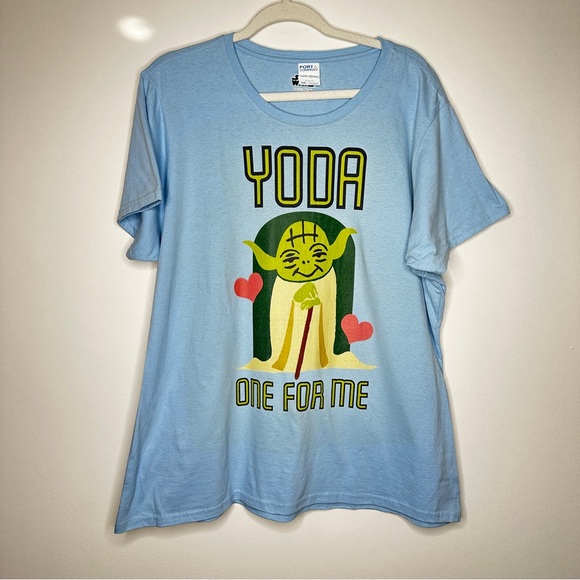 Port and Company Tops - Star Wars Yoda‎ Valentine’s Graphic T-Shirt XXL- "Yoda One For Me" - Light Blue